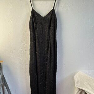 Stenay Women's Beaded V-Neck Lined Sleeveless Silk Formal Maxi Dress Black 12